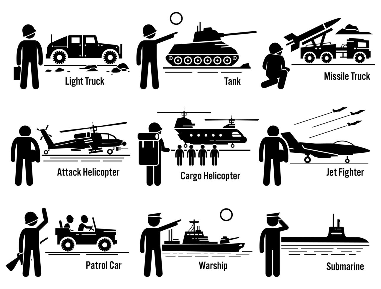 militärfordon armé soldat transportuppsättning. vektor