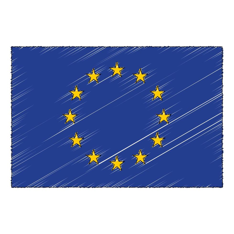Hand gezeichnet skizzieren Flagge von europäisch Union. Gekritzel Stil Symbol vektor