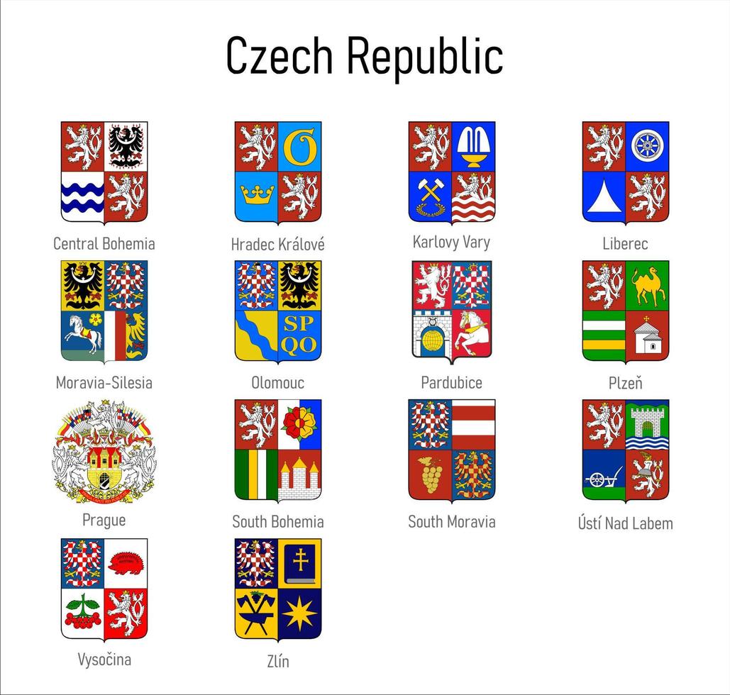 Mantel von Waffen von das Provinzen von Tschechisch Republik, alle Tschechien Regionen Emblem vektor