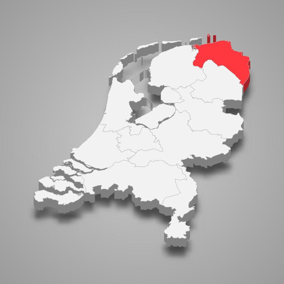 groningen Provinz Ort innerhalb Niederlande 3d Karte vektor