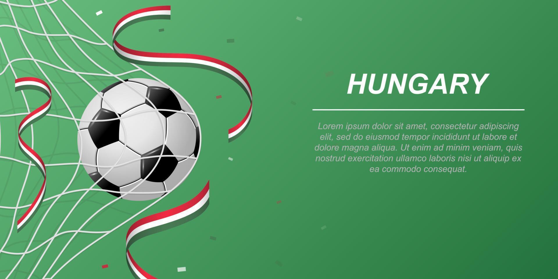 Fußball Hintergrund mit fliegend Bänder im Farben von das Flagge von Ungarn vektor