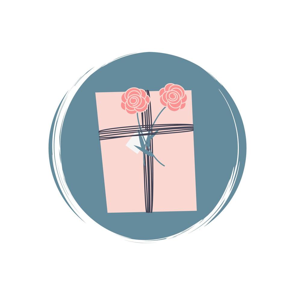 söt logotyp eller ikon vektor med romantisk gåva låda, illustration på cirkel med borsta textur, för social media berättelse och slingor