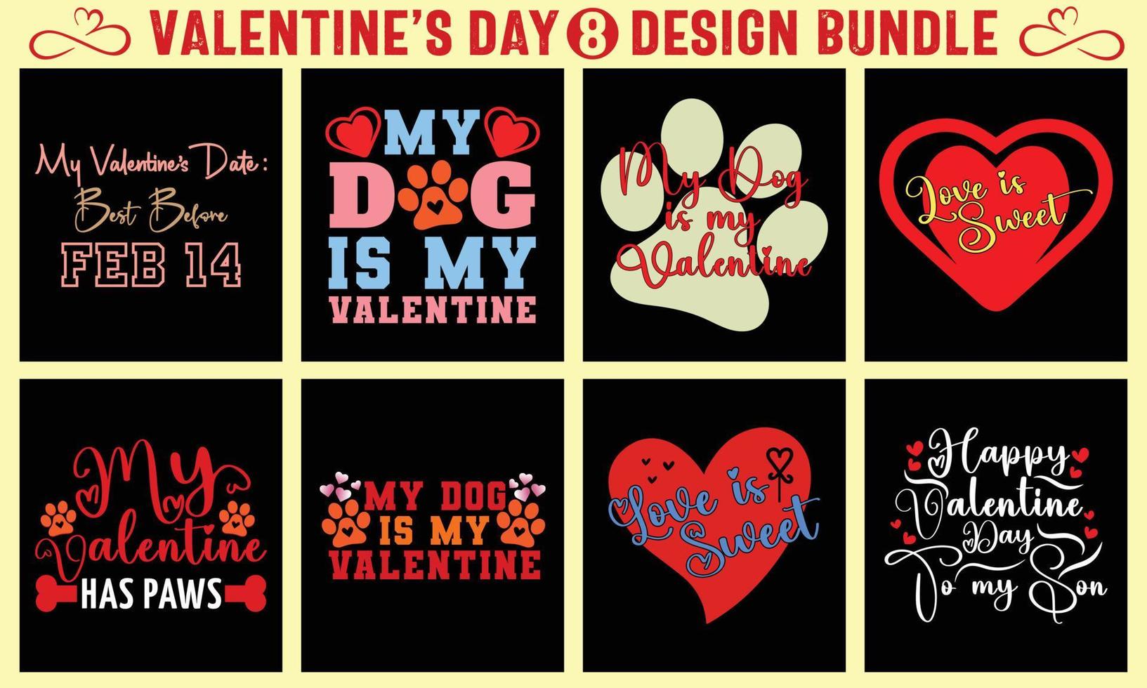 Valentinstag-Typografie-T-Shirt-Designpaket vektor