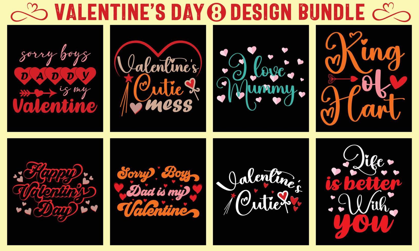 Valentinstag-Typografie-T-Shirt-Designpaket vektor