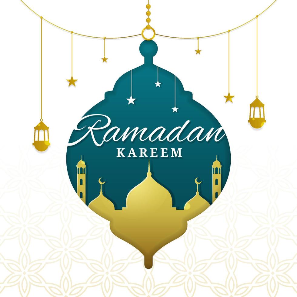 Ramadan kareem mit Moschee und Laterne gestalten im Papier Schnitt Stil vektor