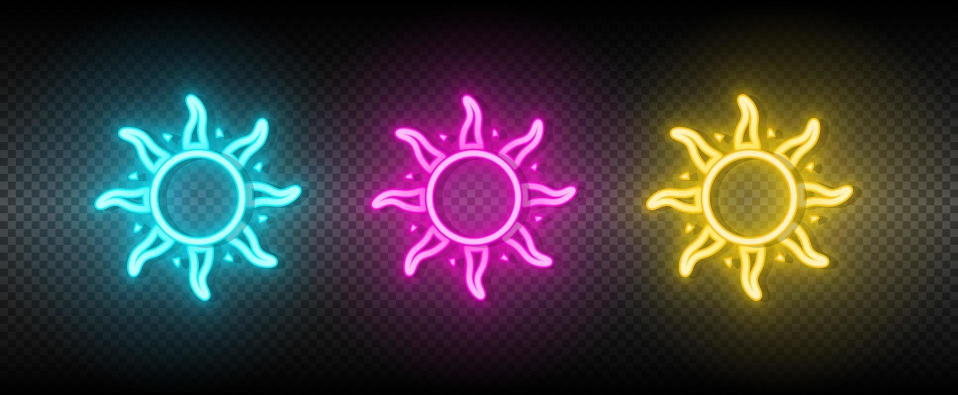 Sonne Blau, Rosa und Gelb Neon- Vektor Symbol Satz.