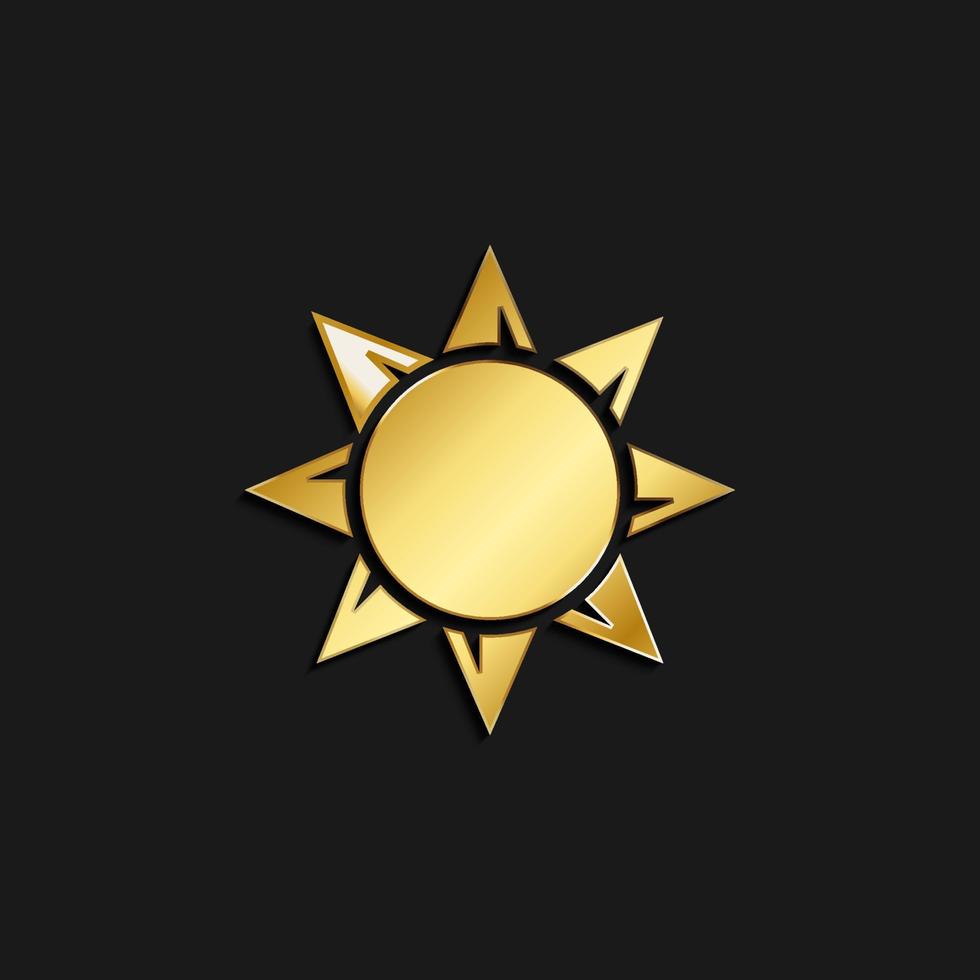 Sonne Gold Symbol. Vektor Illustration von golden Stil. Sommer- Zeit auf dunkel Hintergrund .