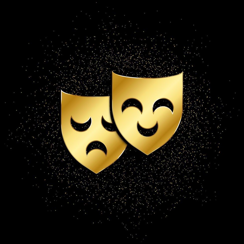 teater- masker guld ikon. vektor illustration av gyllene partikel bakgrund. guld ikon