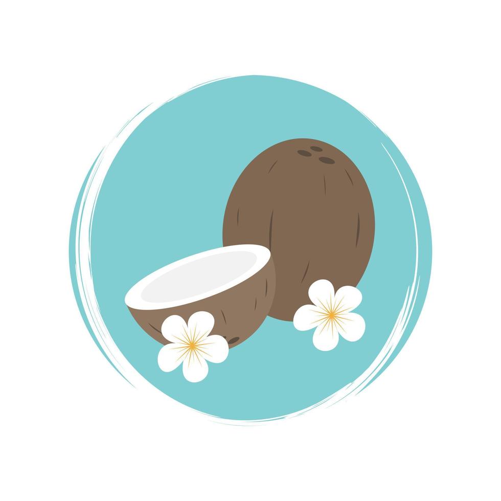 söt logotyp eller ikon vektor med kokos och hibiskus blommor på cirkel med borsta textur, för social media berättelse och slingor