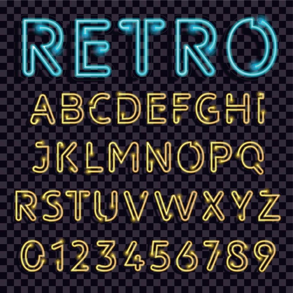 retro Licht Latein Alphabet vektor