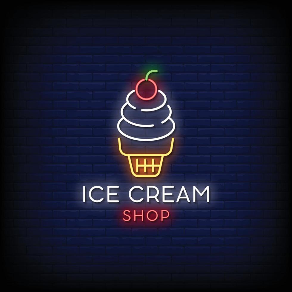 Eiscreme Shop Logo Leuchtreklamen Stil Text Vektor