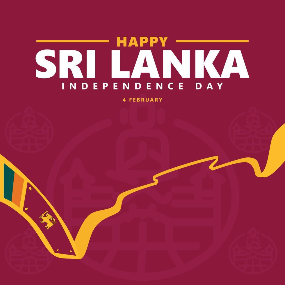 sri Lanka Unabhängigkeit Tag Vektor Illustration mit ein lange Flagge und ein Buddhist Tempel Symbol. Süd asiatisch Land Öffentlichkeit Urlaub Gruß Karte. geeignet zum Sozial Medien Post.