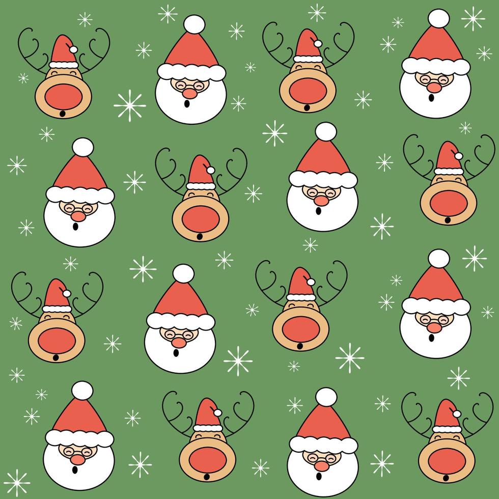 söt jul vektor mönster bakgrund illustration med santa claus, snöflingor och ren