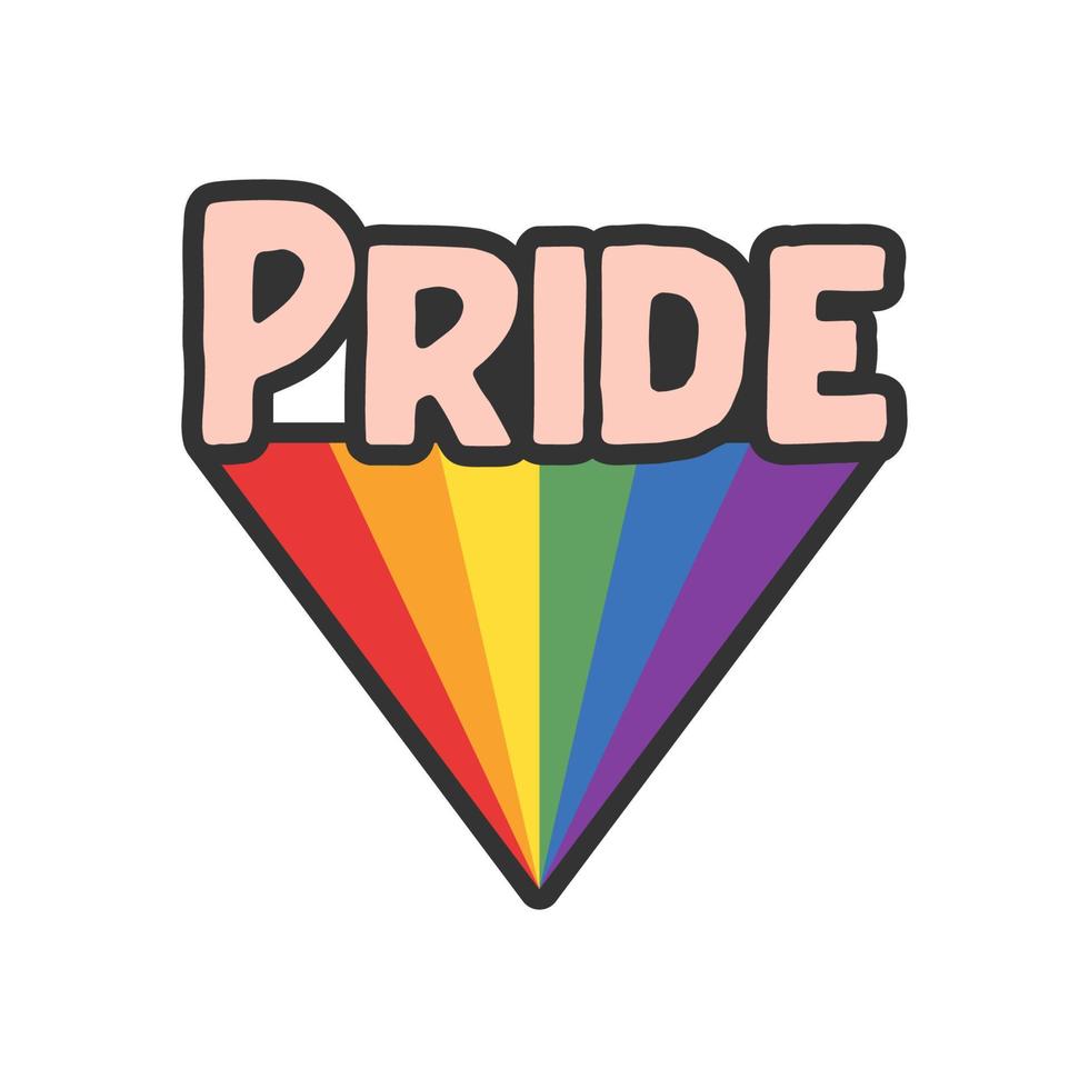 Stolz Text mit Regenbogen Flagge Abzeichen. lgbt Symbol. Fröhlich, lesbisch, bisexuell, trans, queer Liebe Symbol von Diversität. vektor