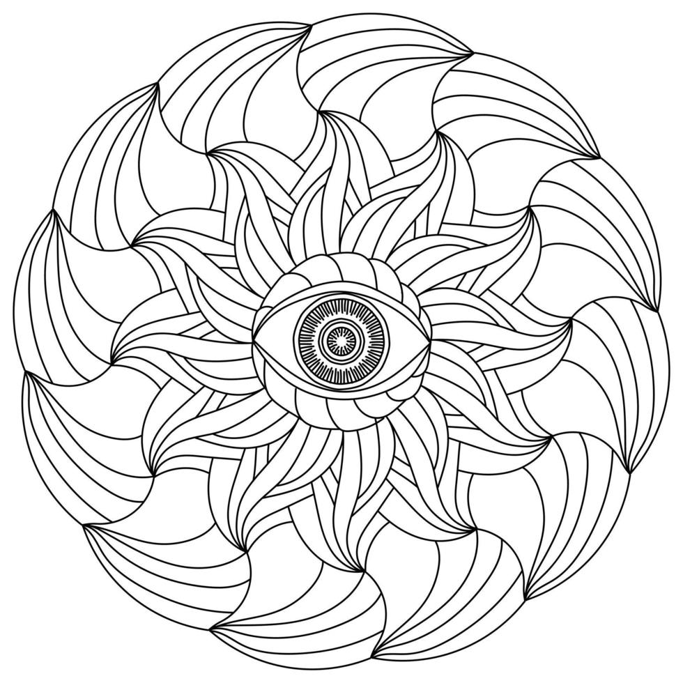 mandala med öga, meditativ andlig färg sida med utsmyckad kronblad vektor