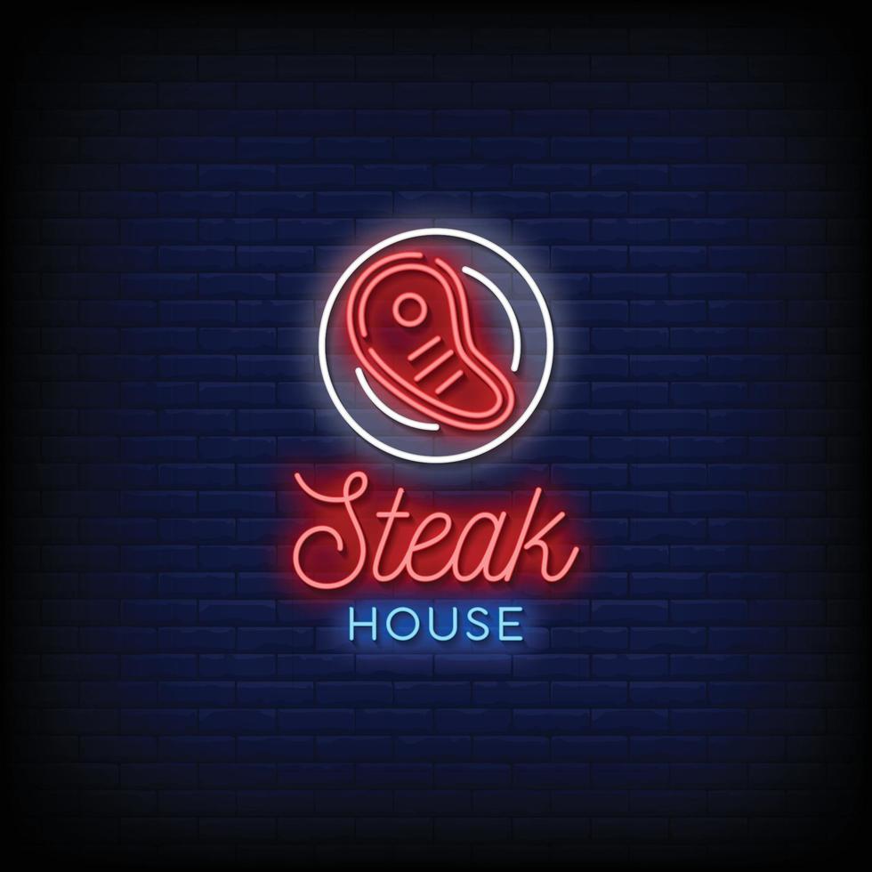 Steak House Logo Leuchtreklamen Stil Text Vektor