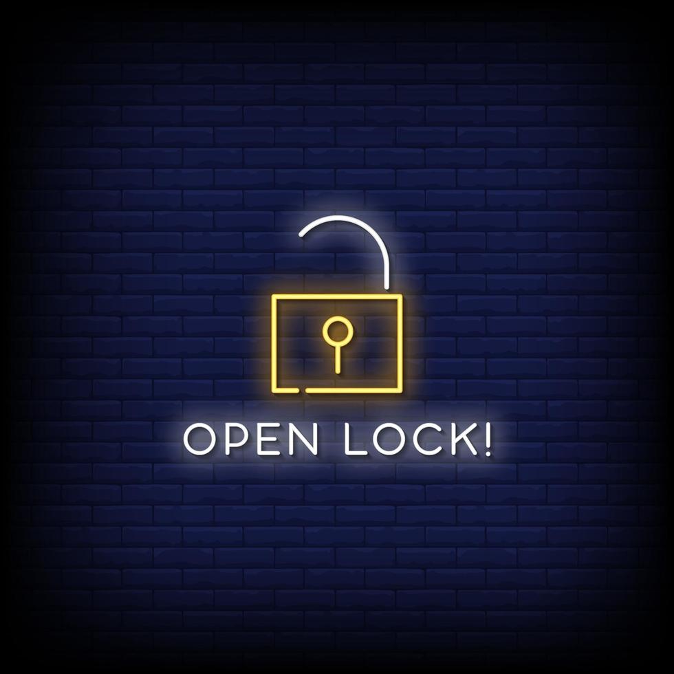 Open Lock Leuchtreklamen Stil Textvektor vektor