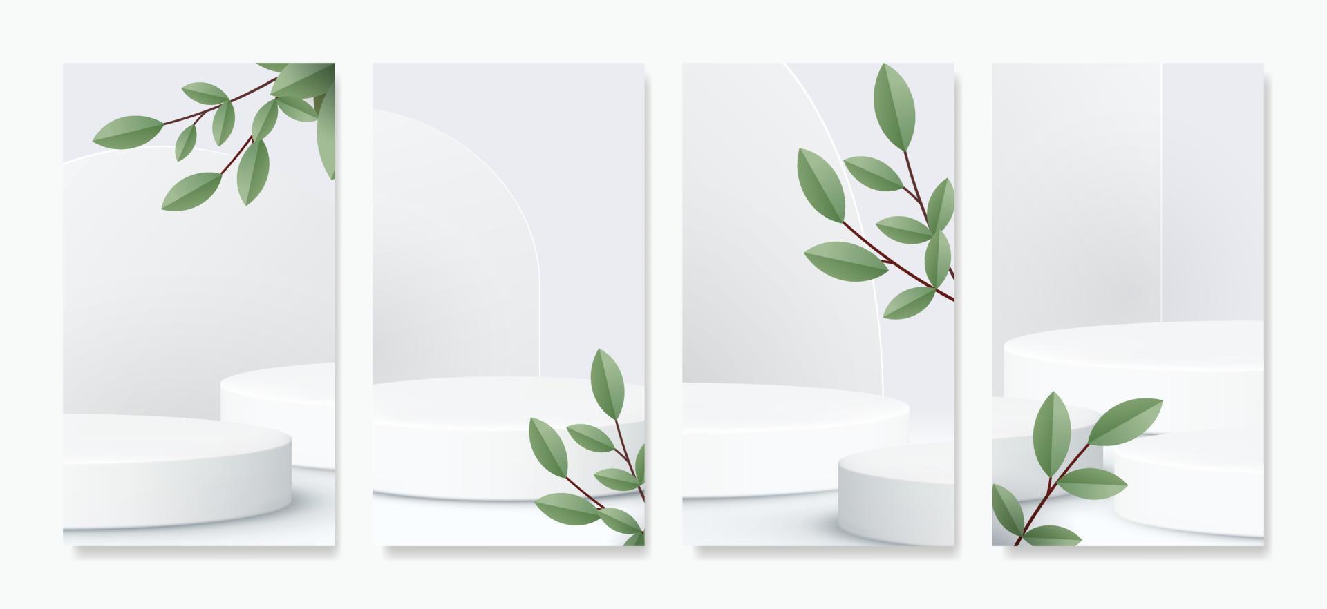 ein modern, minimalistisch Szene mit geometrisch Formen und ein Weiß Podium zum präsentieren Produkte, Erstellen Modelle, und Anzeigen Kosmetika. vektor