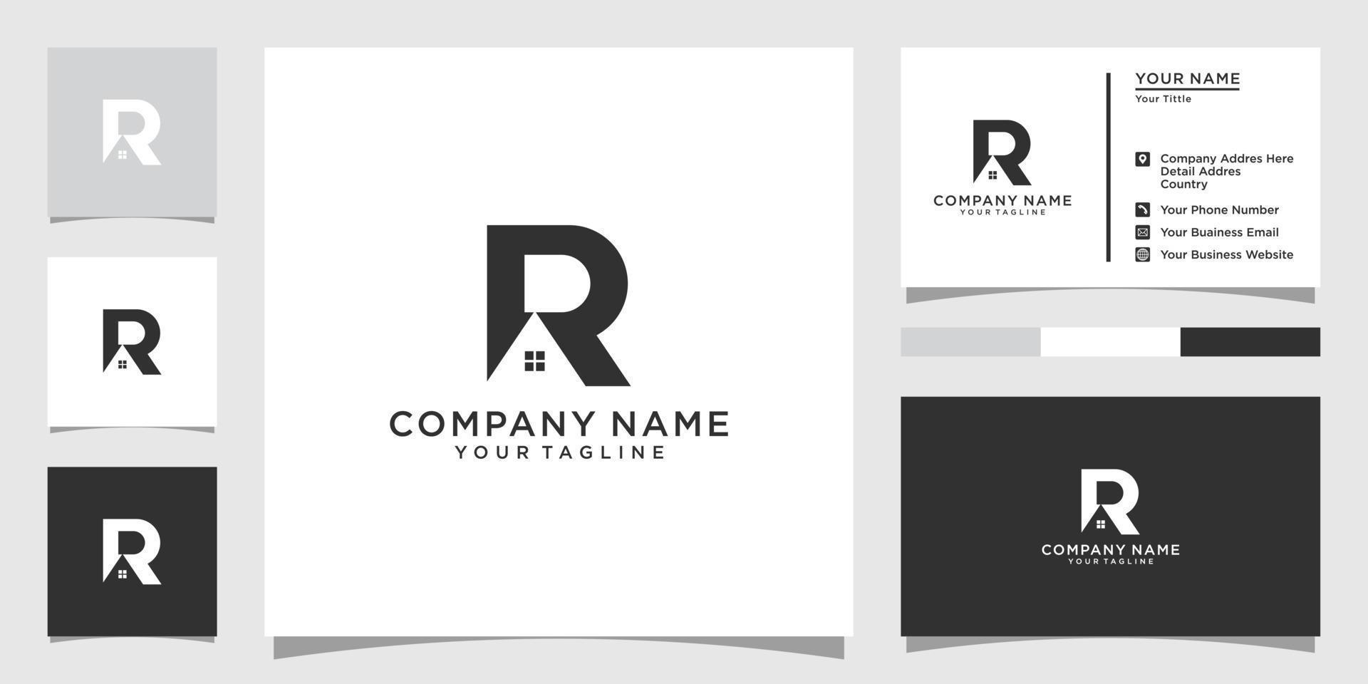 bokstaven r logotyp design och hus vektor design