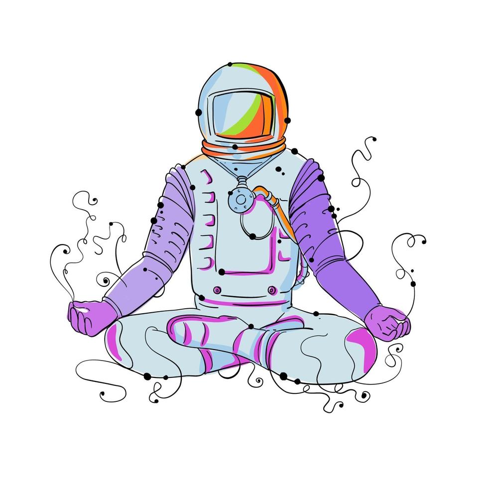 kosmonaut padmasana position doodle vektor