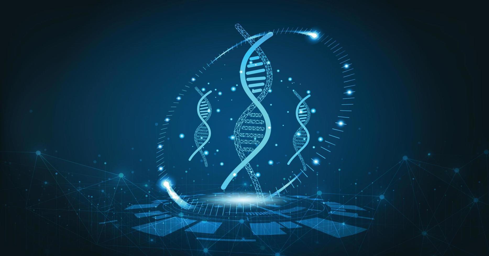 dna länk. vetenskap teknologisk begrepp. polygonal abstrakt hälsa illustration. låg poly blå vektor illustration av en starry himmel eller kosmos. vektor bild i rgb Färg läge.