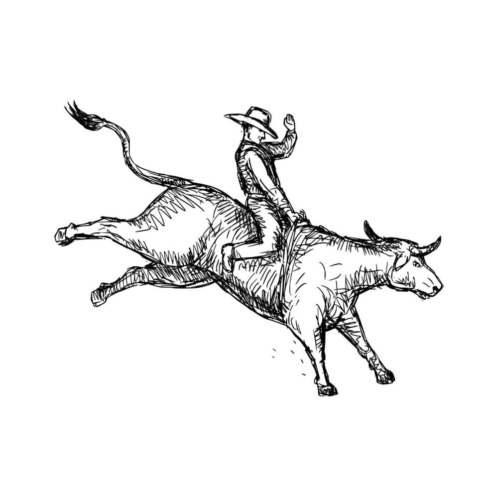 Bullenreiten Rodeo Cowboy Zeichnung vektor