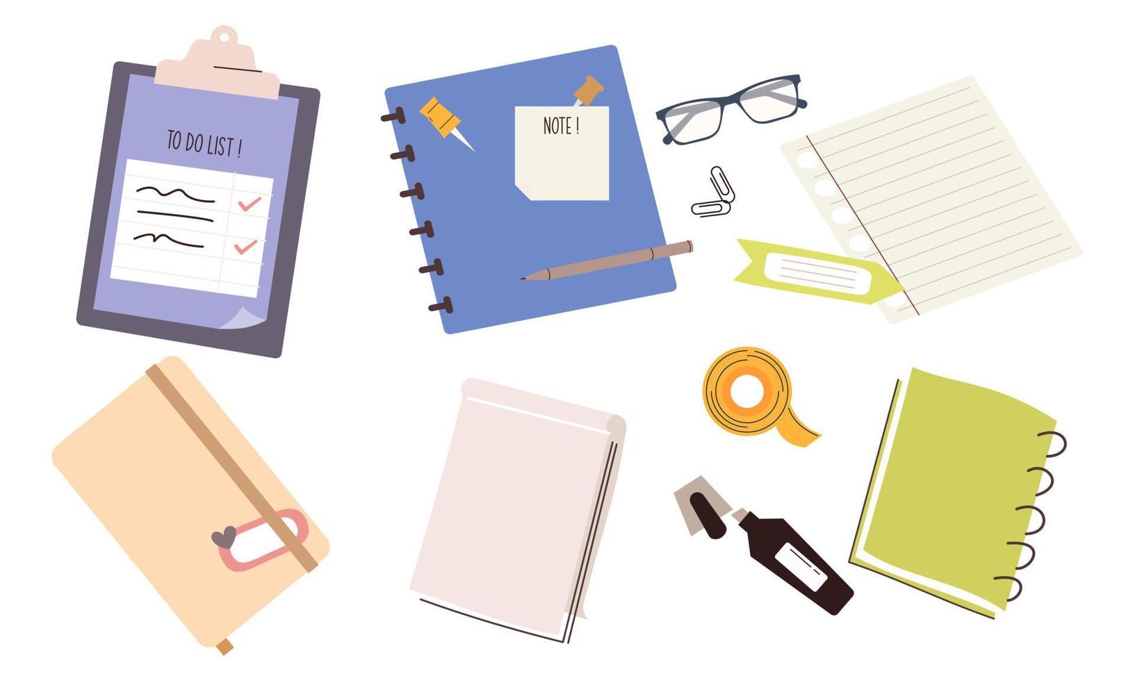 Papier Notizbücher, Notizblöcke, Tagebücher, Planer, Organisatoren einstellen Vektor
