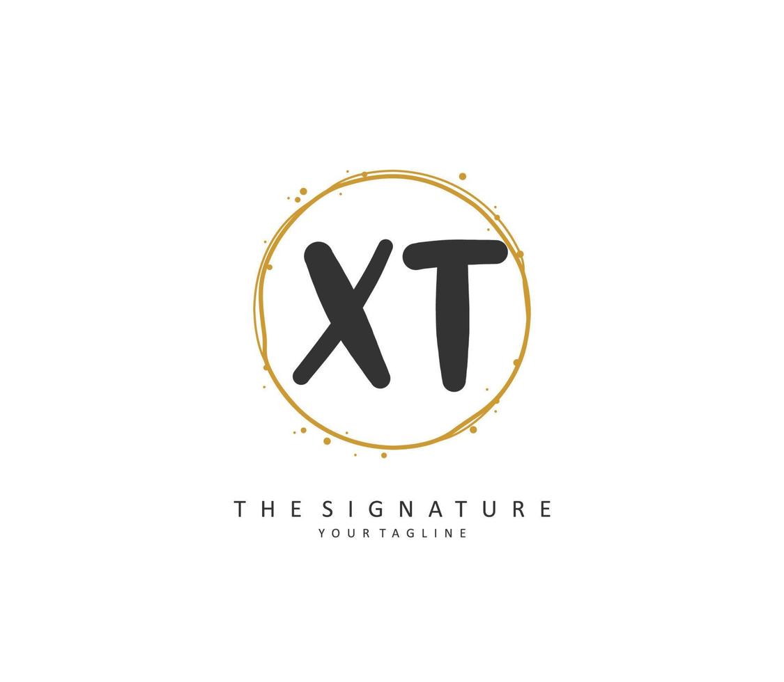 x t xt första brev handstil och signatur logotyp. en begrepp handstil första logotyp med mall element. vektor