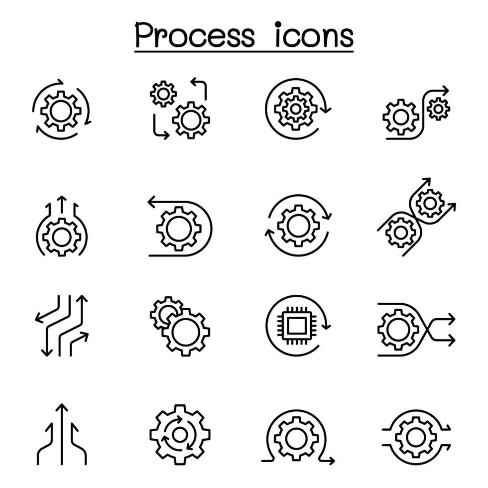 process ikonuppsättning i tunn linje stil vektor