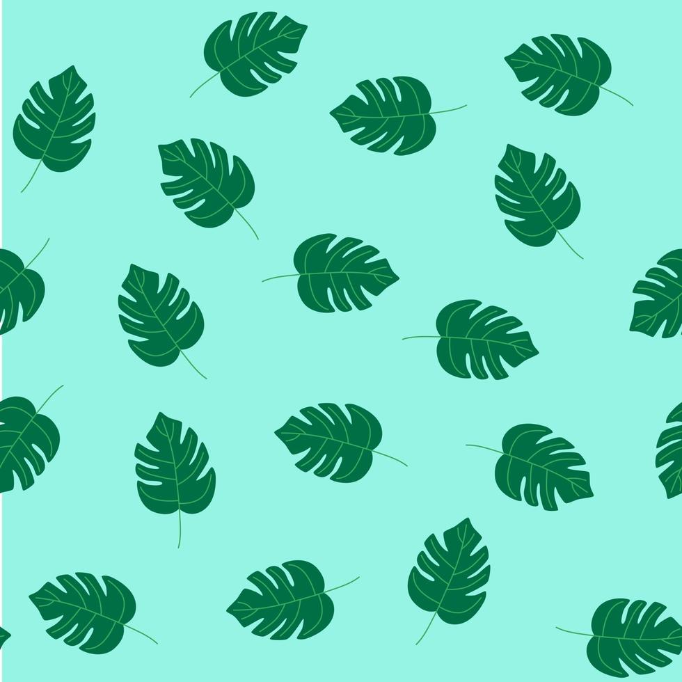 sömlösa sommar mönster, monstera blad på en turkos bakgrund. platt vektorillustration vektor