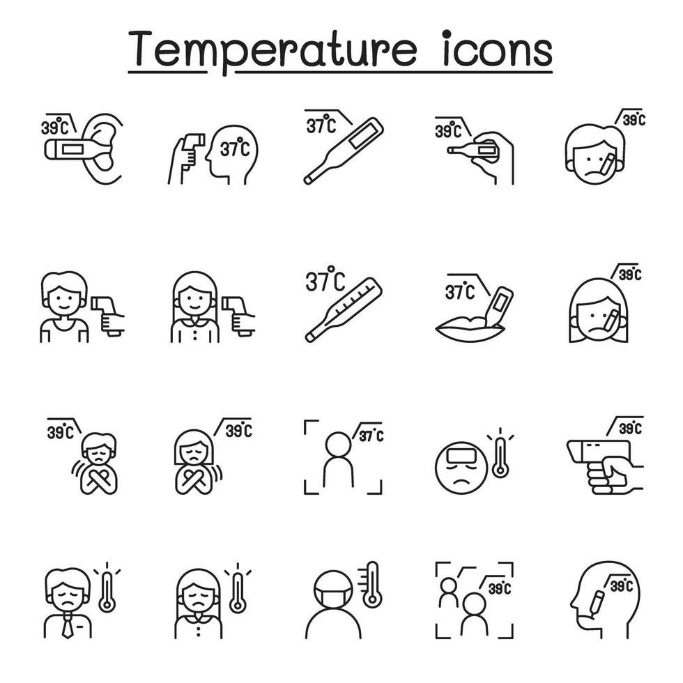 Temperatursymbole im Stil einer dünnen Linie vektor