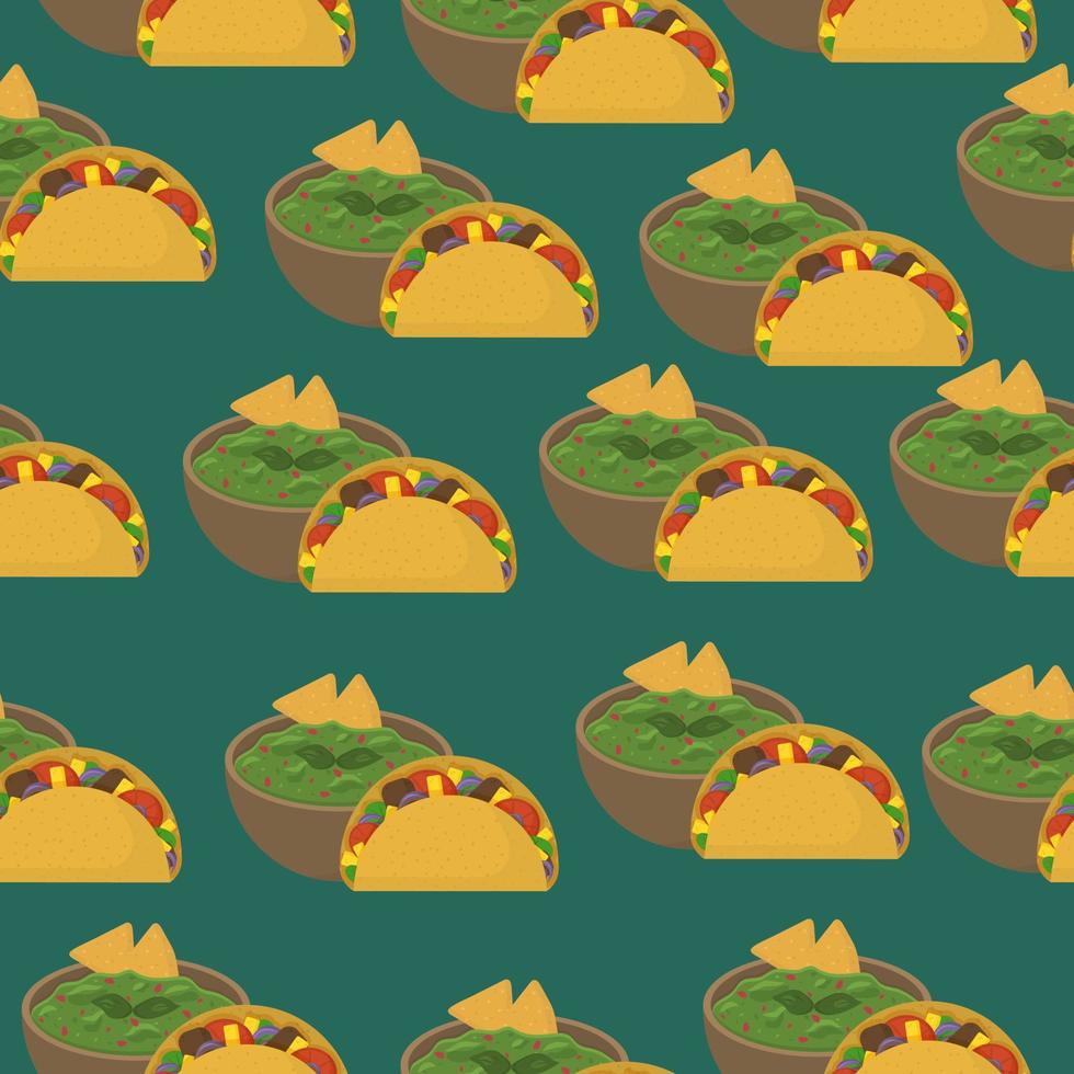 sömlös mönster med guacamole med tacos. traditionell mexikansk mat. vektor