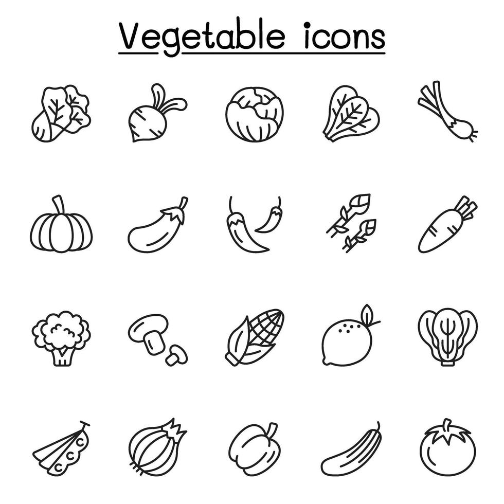 vegetabiliska ikoner i tunn linje stlye vektor
