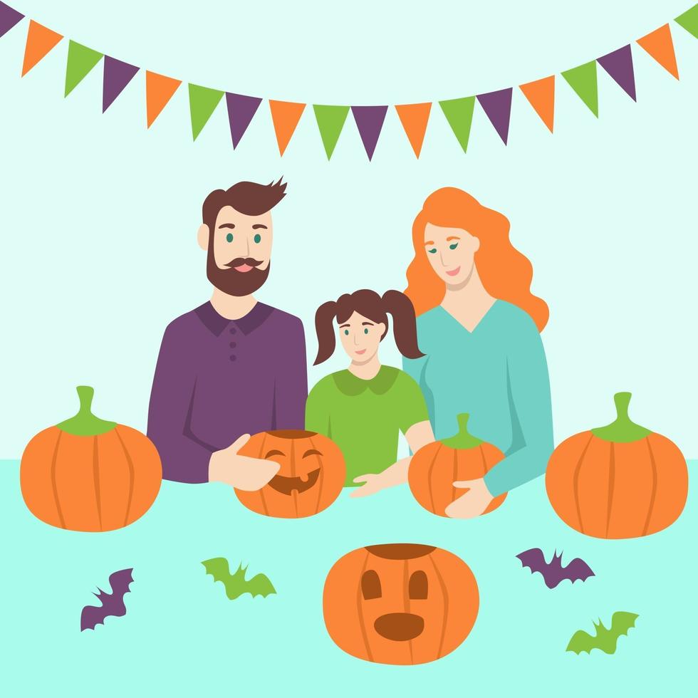 Familie macht Halloween-Aktivitäten vektor