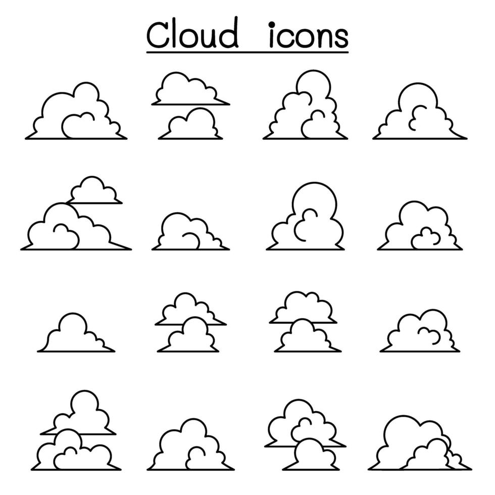 moln ikoner i tunn linje stil vektor