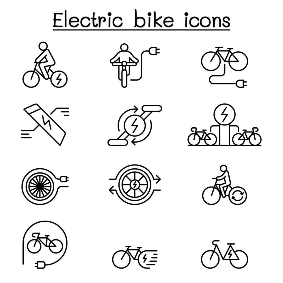 elektrisk cykel ikonuppsättning i tunn linje stil vektor