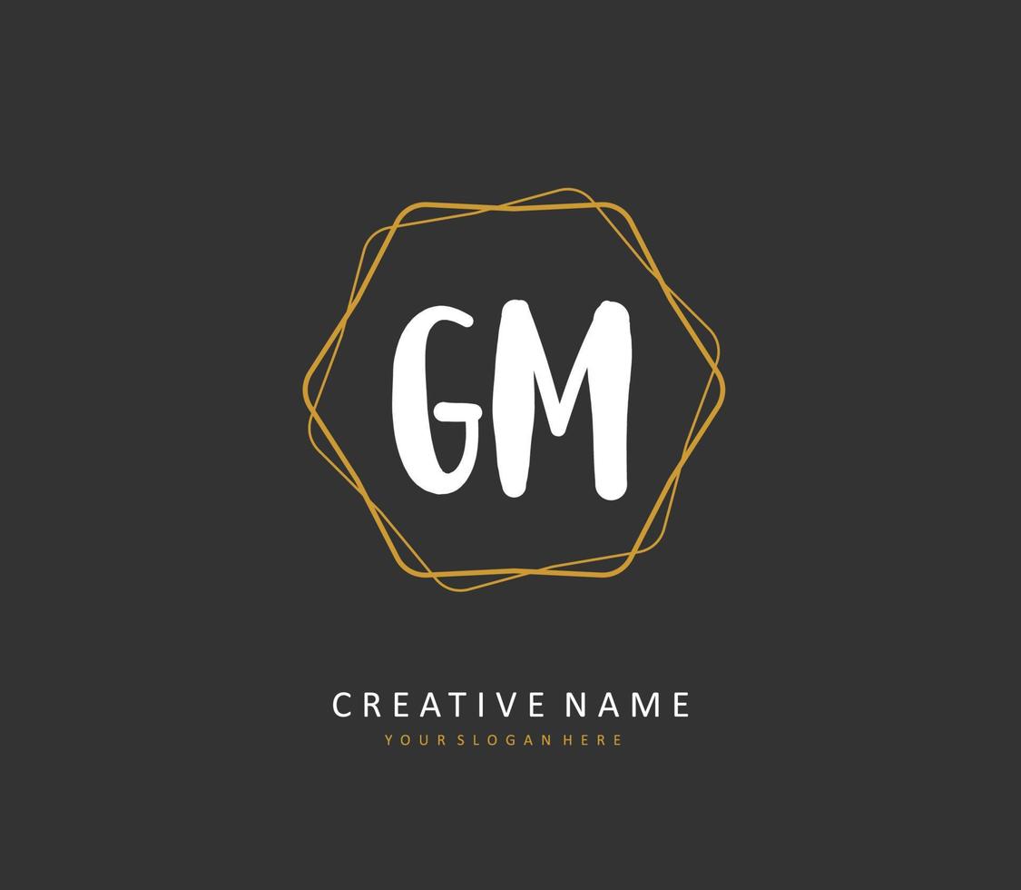 g m gm första brev handstil och signatur logotyp. en begrepp handstil första logotyp med mall element. vektor