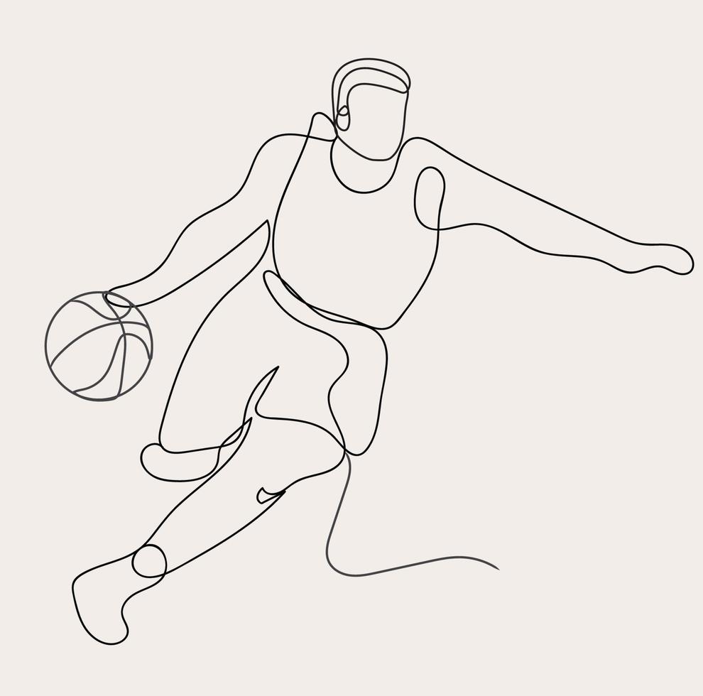 minimalistisk basketboll linje konst, boll spel översikt teckning, sport illustration, vektor spelare