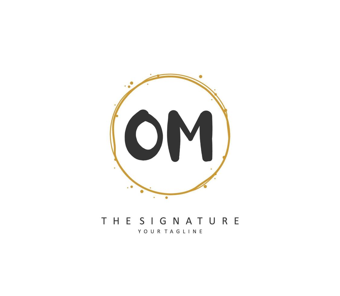 o m about första brev handstil och signatur logotyp. en begrepp handstil första logotyp med mall element. vektor