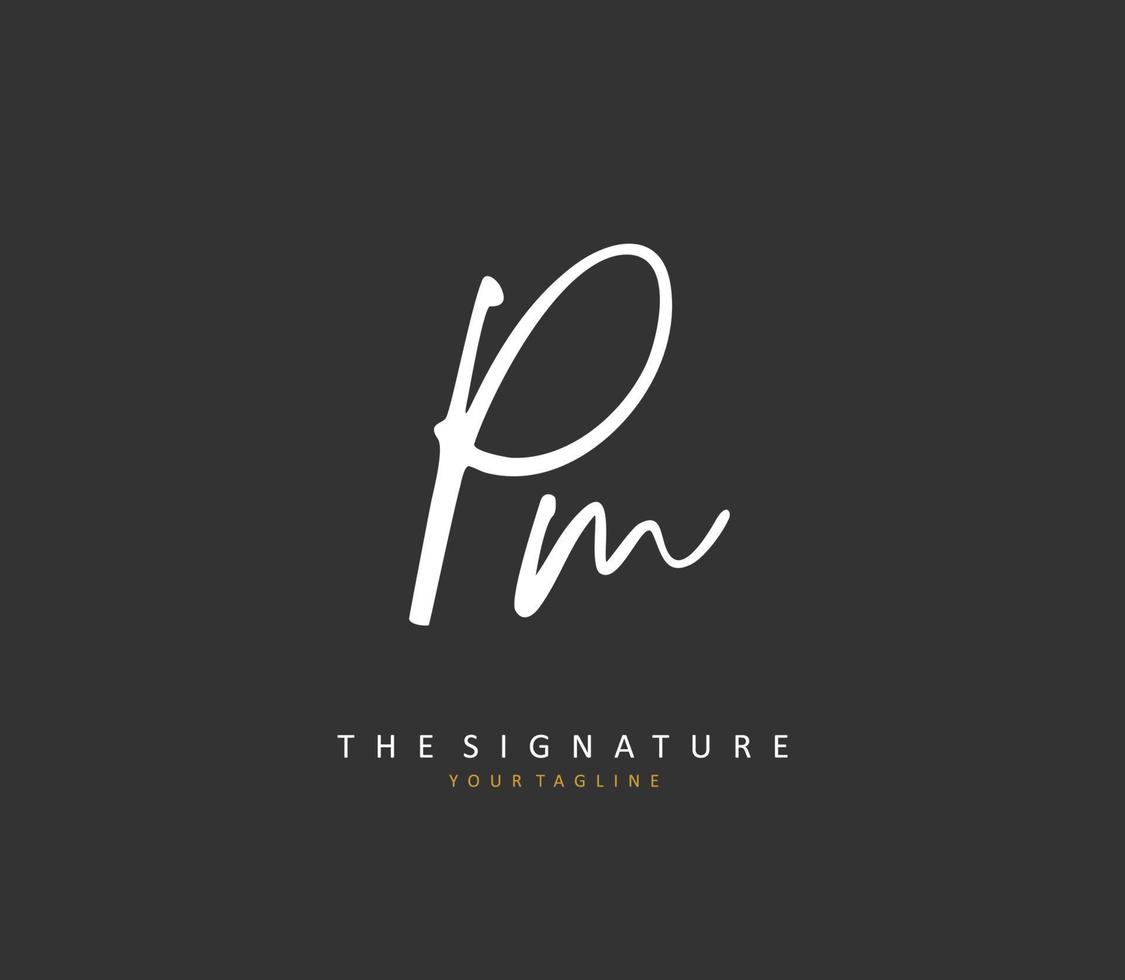 p m pm första brev handstil och signatur logotyp. en begrepp handstil första logotyp med mall element. vektor