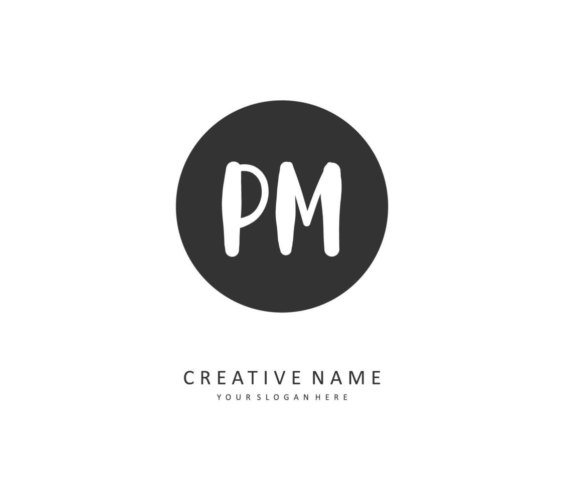 p m pm första brev handstil och signatur logotyp. en begrepp handstil första logotyp med mall element. vektor