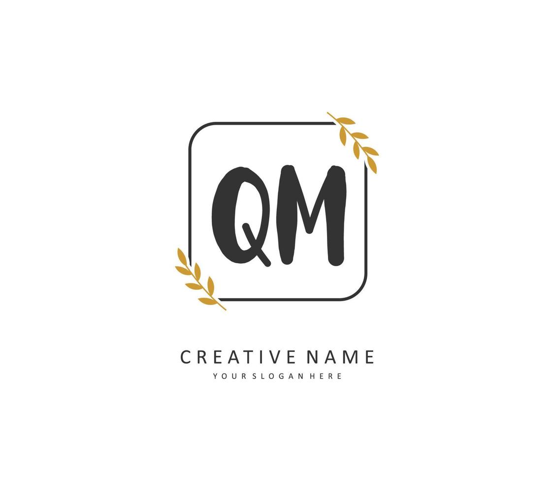 q m qm första brev handstil och signatur logotyp. en begrepp handstil första logotyp med mall element. vektor