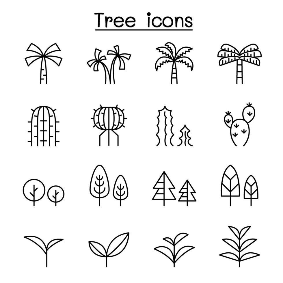 Baum dünne Linie Icon Set vektor