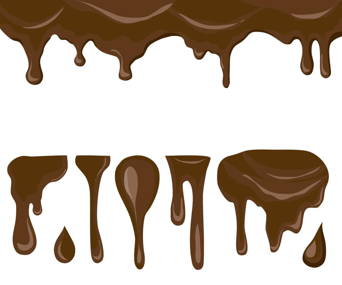 einstellen von tropft Schokolade geschmolzen isoliert auf Weiß Hintergrund vektor
