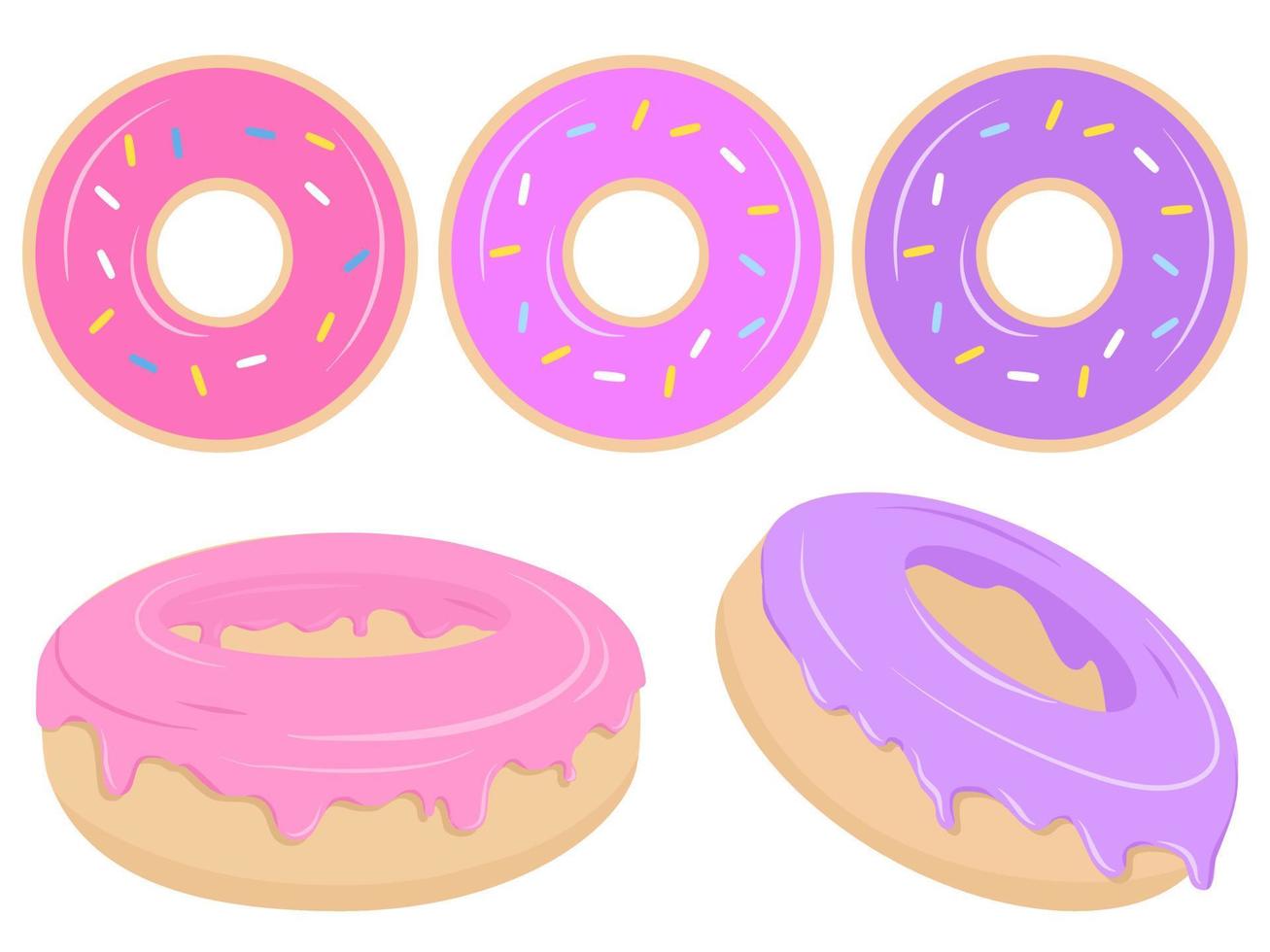 einstellen von Donuts mit bunt Pastell- Creme. Donuts mit geschmolzen Sahne vektor