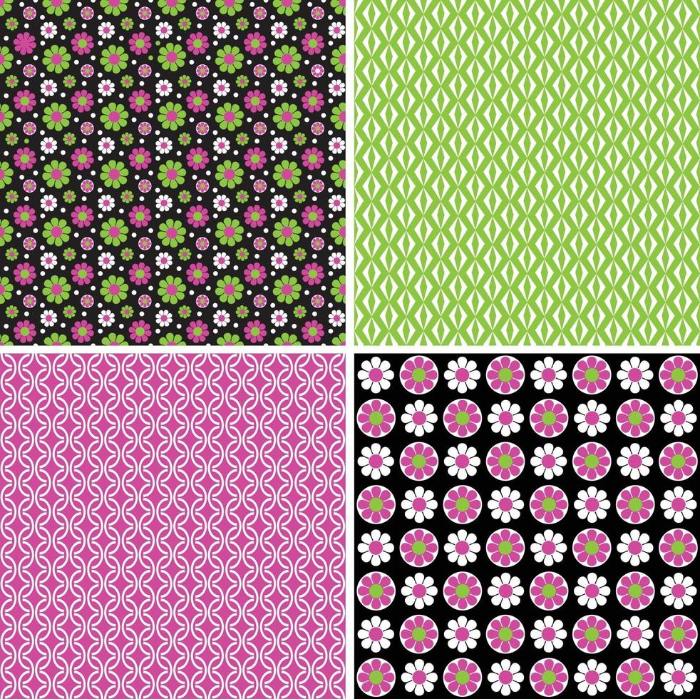 mod rosa grün schwarz nahtlose florale und geometrische Vektormuster vektor