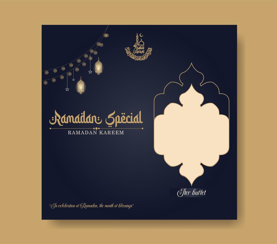 Ramadan Buffet iftar Sozial Medien Post Banner. Ramadan Thema Essen Lieferung Platz Banner mit Laterne. gut benutzt zum Essen Sozial Medien Post vektor