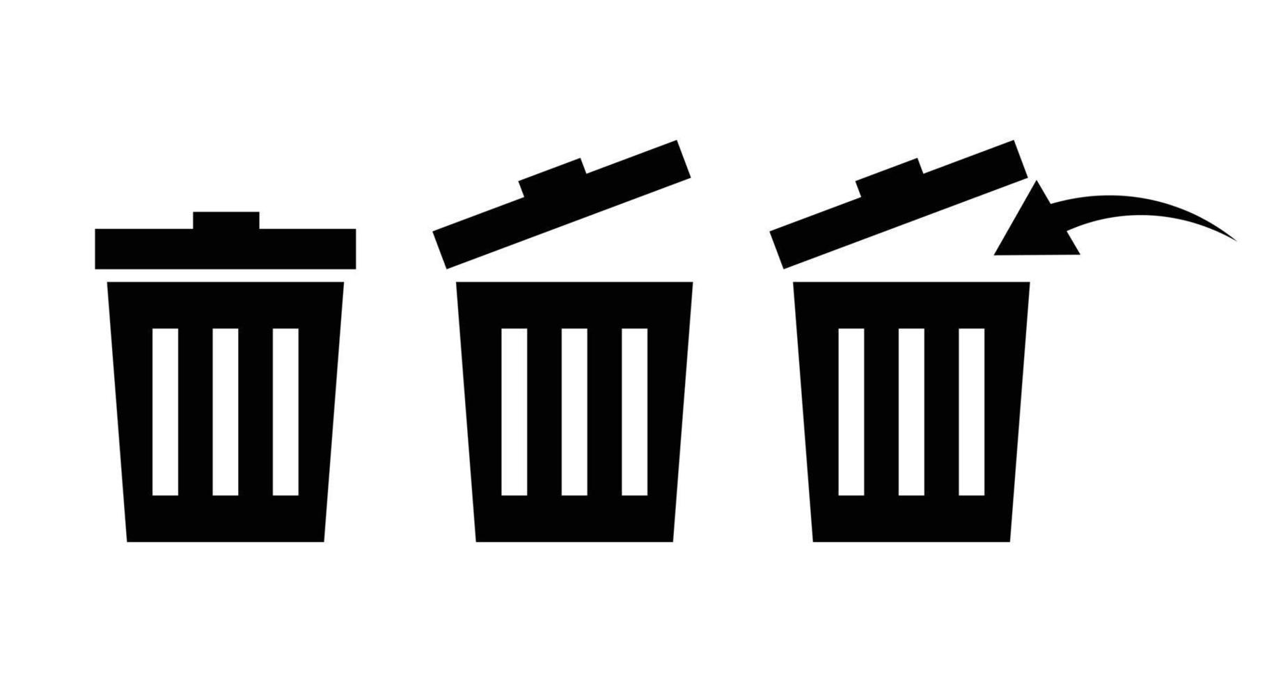 verschiedene gestylt Müll Symbol Satz. Pfeil Symbol zu werfen öffnen Müll können oder Müll. vektor