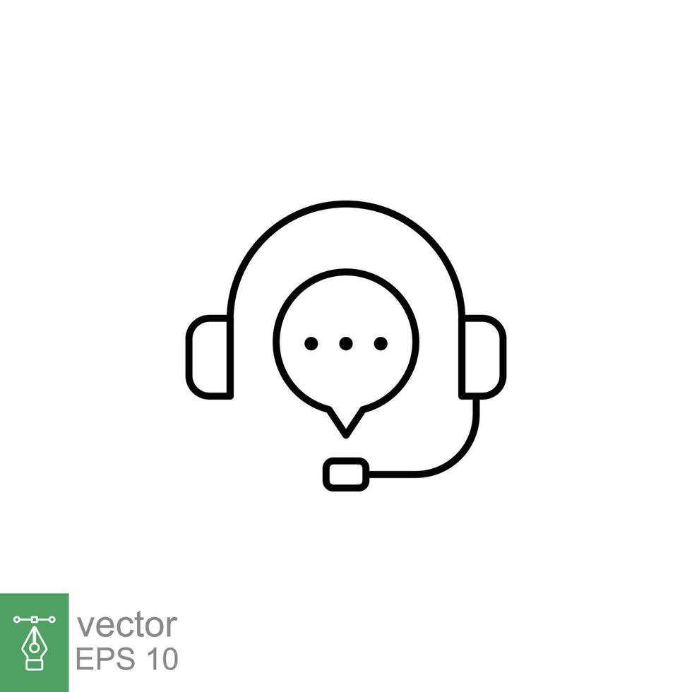 crm Linie Symbol. Headset mit Blase Rede. Referenzen und Kunde Beziehung Verwaltung Konzept. einfach Gliederung Stil. Vektor Illustration isoliert auf Weiß Hintergrund. eps 10.