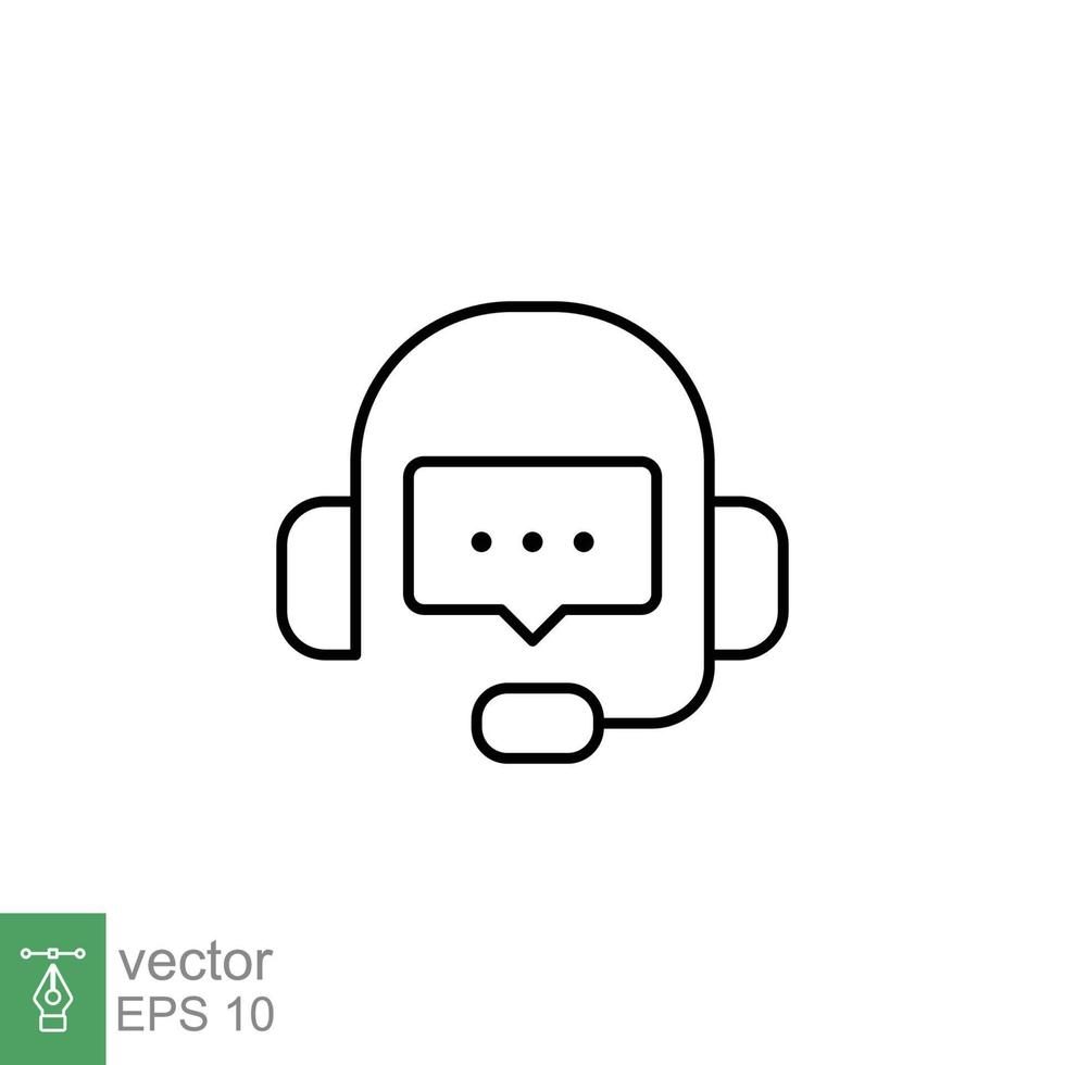 crm Linie Symbol. Headset mit Blase Rede. Referenzen und Kunde Beziehung Verwaltung Konzept. einfach Gliederung Stil. Vektor Illustration isoliert auf Weiß Hintergrund. eps 10.